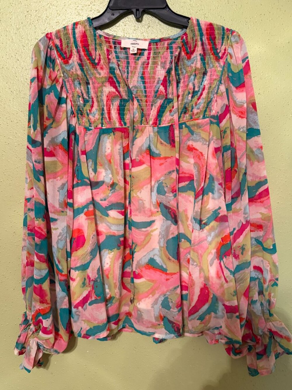 Entro Bright Color Flowing Long Sleeve Blouse Medium